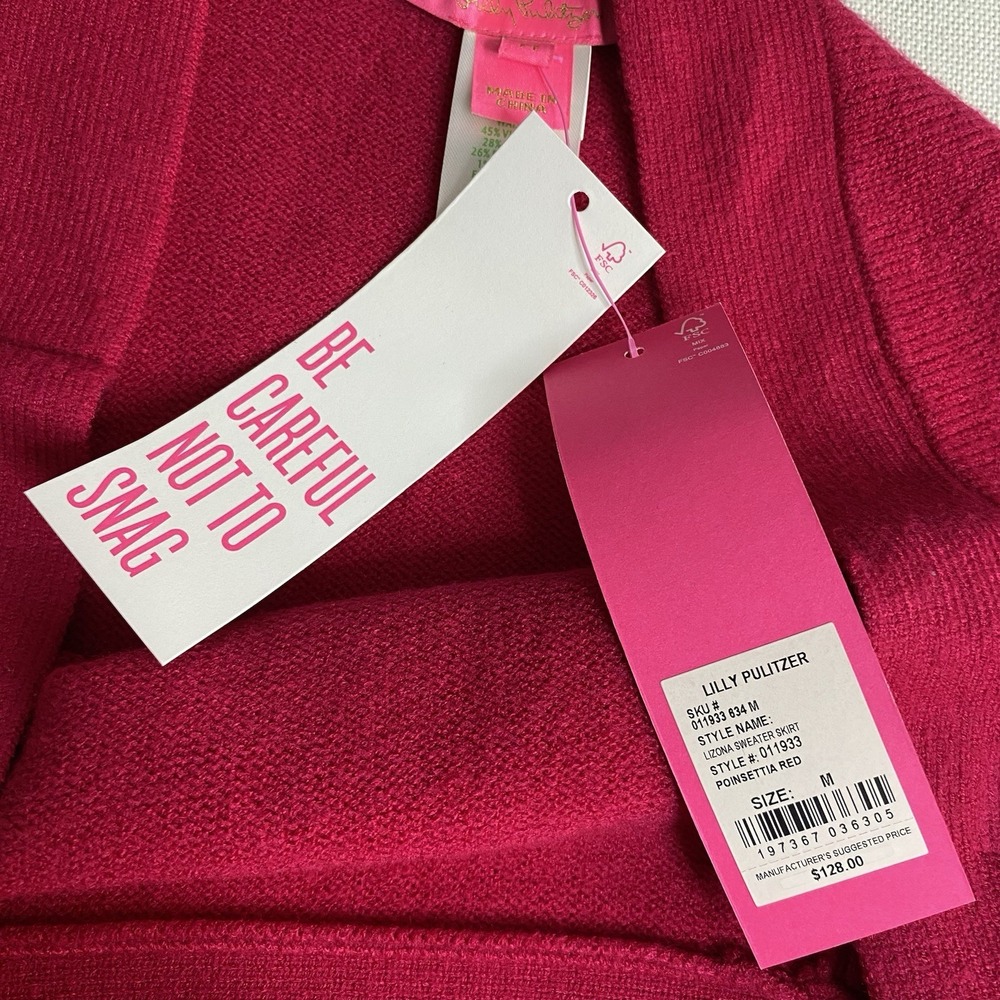 Lilly Pulitzer Lizona Sweater Knit‎ Pencil Skirt Sz Medium Poinsettia Red Button - Picture 12 of 13